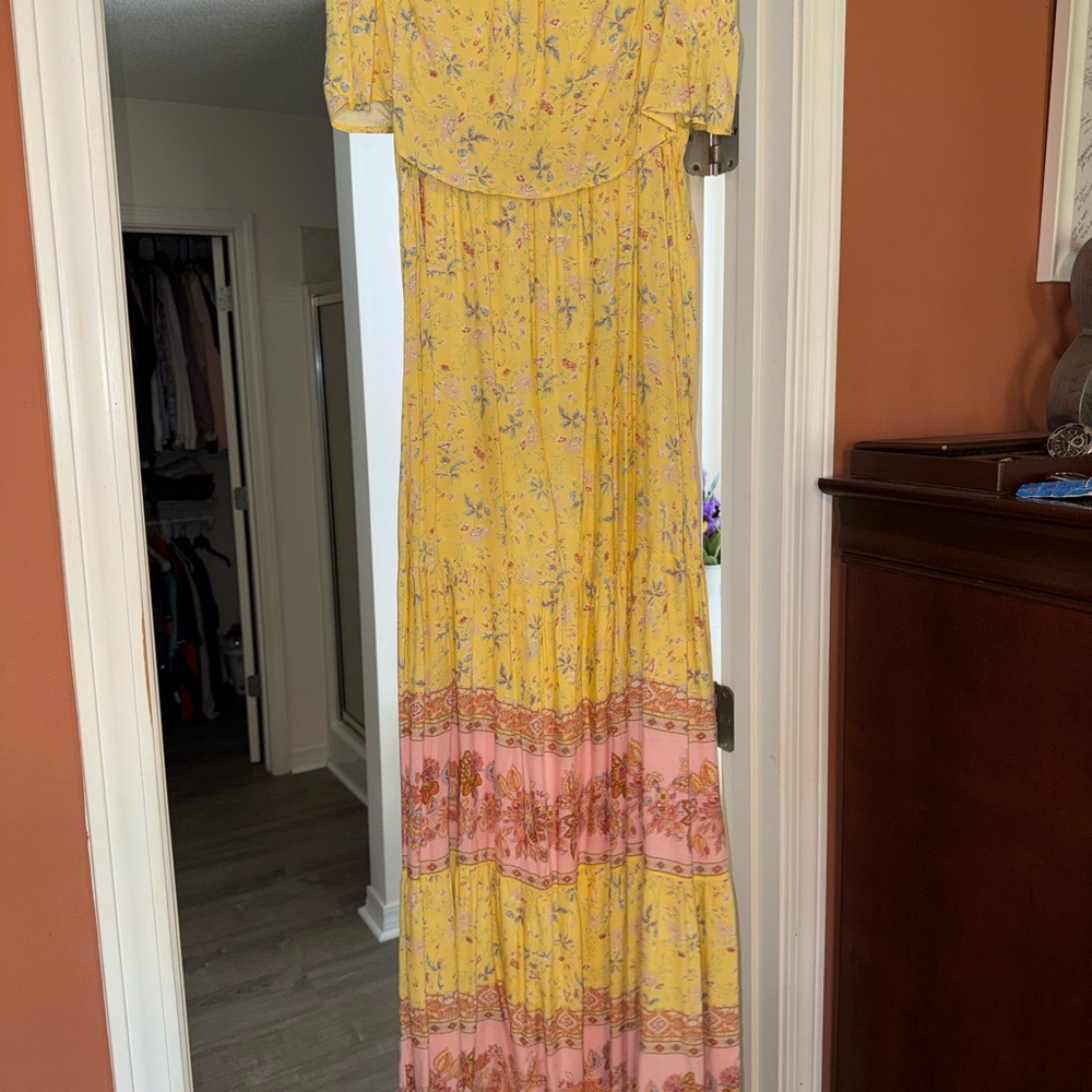 Aakaa Yellow and Pink Floral Maxi Dress